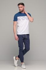 Λευκό ανδρικό κοντομάνικο T-SHIRT με μπλε σχέδιο στο στήθος - Image 7