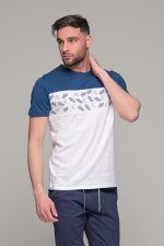 Λευκό ανδρικό κοντομάνικο T-SHIRT με μπλε σχέδιο στο στήθος