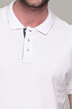 Λευκό ανδρικό πόλο μπλουζάκι MASSARO με μπλε πατιλέτα - Regular fit - Image 2