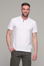 Λευκό ανδρικό πόλο μπλουζάκι MASSARO με μπλε πατιλέτα - Regular fit - Image 3