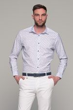 Λευκό ανδρικό πουκάμισο με μπορντό print – Slim Fit - Image 3