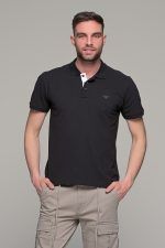 Μαύρο ανδρικό πόλο μπλουζάκι MASSARO με λευκή πατιλέτα - Regular fit - Image 3