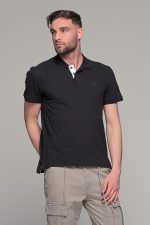 Μαύρο ανδρικό πόλο μπλουζάκι MASSARO με λευκή πατιλέτα - Regular fit