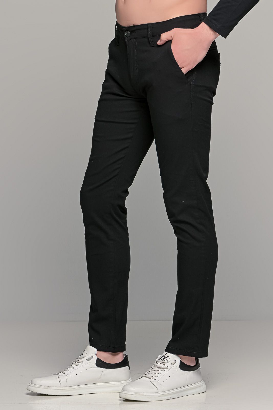 Καλοκαιρινό ανδρικό chino παντελόνι MASSARO μαύρο - Slim fit