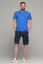 Μπλε ραφ ανδρικό πόλο μπλουζάκι MASSARO με λευκή πατιλέτα - Regular fit