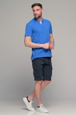 Μπλε ραφ ανδρικό πόλο μπλουζάκι MASSARO με λευκή πατιλέτα - Regular fit