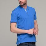 Μπλε ραφ ανδρικό πόλο μπλουζάκι MASSARO με λευκή πατιλέτα - Regular fit