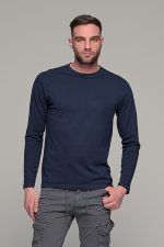 Μπλε ανδρική μακρυμάνικη μπλούζα μονόχρωμη - Image 3