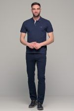 Μπλε ανδρικό πόλο μπλουζάκι MASSARO με λευκή πατιλέτα - Regular fit