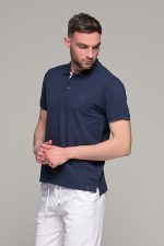 Μπλε ανδρικό πόλο μπλουζάκι MASSARO με λευκή πατιλέτα - Regular fit