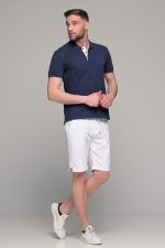 Μπλε ανδρικό πόλο μπλουζάκι MASSARO με λευκή πατιλέτα - Regular fit