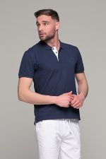 Μπλε ανδρικό πόλο μπλουζάκι MASSARO με λευκή πατιλέτα - Regular fit