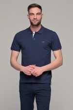 Μπλε ανδρικό πόλο μπλουζάκι MASSARO με λευκή πατιλέτα - Regular fit
