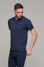 Μπλε ανδρικό πόλο μπλουζάκι MASSARO με λευκή πατιλέτα - Regular fit