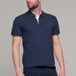 Μπλε ανδρικό πόλο μπλουζάκι MASSARO με λευκή πατιλέτα - Regular fit
