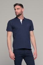 Μπλε ανδρικό πόλο μπλουζάκι MASSARO με λευκή πατιλέτα - Regular fit