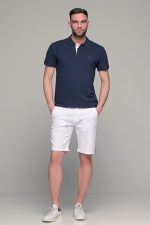 Μπλε ανδρικό πόλο μπλουζάκι MASSARO με λευκή πατιλέτα - Regular fit