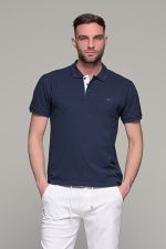 Μπλε ανδρικό πόλο μπλουζάκι MASSARO με λευκή πατιλέτα - Regular fit