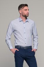 Ανοιχτό γαλάζιο ανδρικό πουκάμισο με print μικροσχέδιο – Slim Fit - Image 4