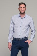 Ανοιχτό γαλάζιο ανδρικό πουκάμισο με print μικροσχέδιο – Slim Fit - Image 3