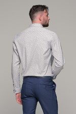 Λευκό ανδρικό πουκάμισο με γκρι-μπλε print μικροσχέδιο– Slim Fit - Image 5