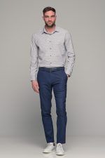 Λευκό ανδρικό πουκάμισο με γκρι-μπλε print μικροσχέδιο– Slim Fit - Image 6