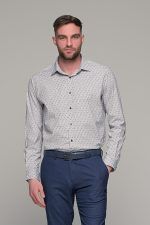 Λευκό ανδρικό πουκάμισο με γκρι-μπλε print μικροσχέδιο– Slim Fit - Image 3
