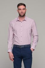 Ροζ ανδρικό πουκάμισο με print μικροσχέδιο – Slim Fit - Image 3