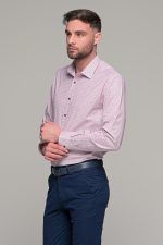 Ροζ ανδρικό πουκάμισο με print μικροσχέδιο – Slim Fit - Image 5
