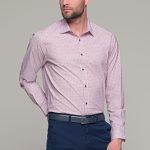 Ροζ ανδρικό πουκάμισο με print μικροσχέδιο – Slim Fit