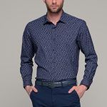 Μπλε ανδρικό πουκάμισο με λευκό print – Slim Fit