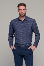 Μπλε ανδρικό πουκάμισο με λευκό print – Slim Fit