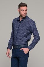 Μπλε ανδρικό πουκάμισο με λευκό print – Slim Fit - Image 3