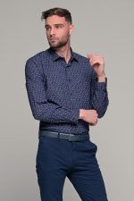 Μπλε ανδρικό πουκάμισο με λευκό print – Slim Fit - Image 4