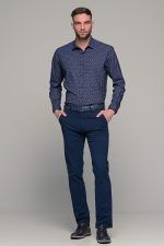 Μπλε ανδρικό πουκάμισο με λευκό print – Slim Fit - Image 6