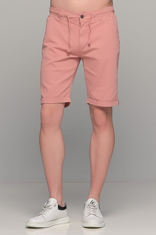 Ανδρική βερμούδα chino με ύφανση σε ροζ χρώμα