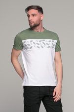 Λευκό ανδρικό κοντομάνικο T-SHIRT με πράσινο σχέδιο στο στήθος - Image 3