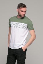 Λευκό ανδρικό κοντομάνικο T-SHIRT με πράσινο σχέδιο στο στήθος