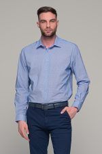 Σιελ ανδρικό πουκάμισο με λευκές λεπτομέρειες – Slim Fit - Image 3