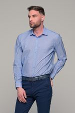 Σιελ ανδρικό πουκάμισο με λευκές λεπτομέρειες – Slim Fit - Image 4