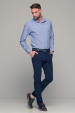 Σιελ ανδρικό πουκάμισο με λευκές λεπτομέρειες – Slim Fit - Image 7