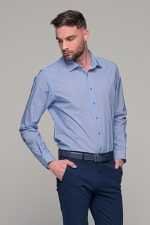 Σιελ ανδρικό πουκάμισο με λευκές λεπτομέρειες – Slim Fit