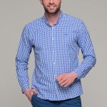 Casual λευκό με μπλε καρό ανδρικό πουκάμισο - Slim Fit