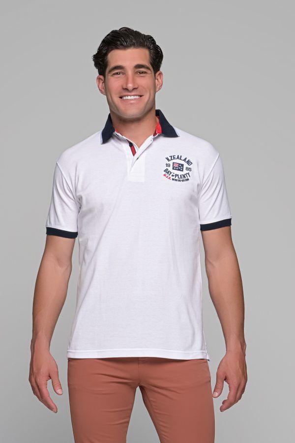 Λευκό ανδρικό πόλο μπλουζάκι MSR με κέντημα ΝΖ- Regular Fit