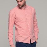 Casual λευκό με πορτοκαλί καρό ανδρικό πουκάμισο - Slim Fit