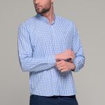 Casual λευκό με σιελ καρό ανδρικό πουκάμισο - Slim Fit