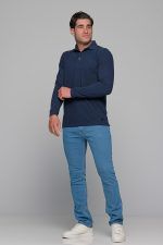 Μπλε navy βαμβακερό ανδρικό πόλο μπλουζάκι FR μακρυμάνικο - Regular fit - Image 7