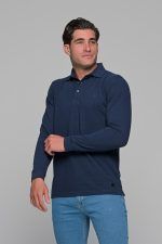 Μπλε navy βαμβακερό ανδρικό πόλο μπλουζάκι FR μακρυμάνικο - Regular fit - Image 4