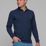 Μπλε navy βαμβακερό ανδρικό πόλο μπλουζάκι FR μακρυμάνικο - Regular fit