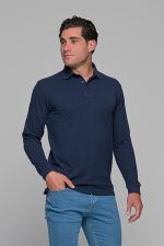 Μπλε navy βαμβακερό ανδρικό πόλο μπλουζάκι FR μακρυμάνικο - Regular fit